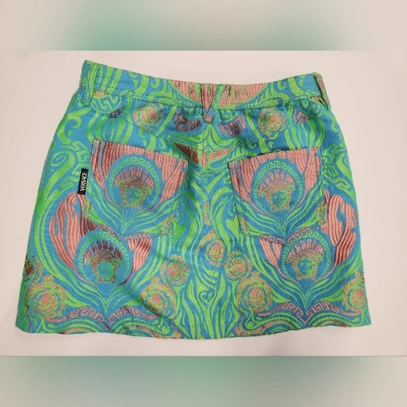 Versace Psycadellic Print Denim A  -Line Mini Skirt Italy SZ 42 - Picture 2 of 15